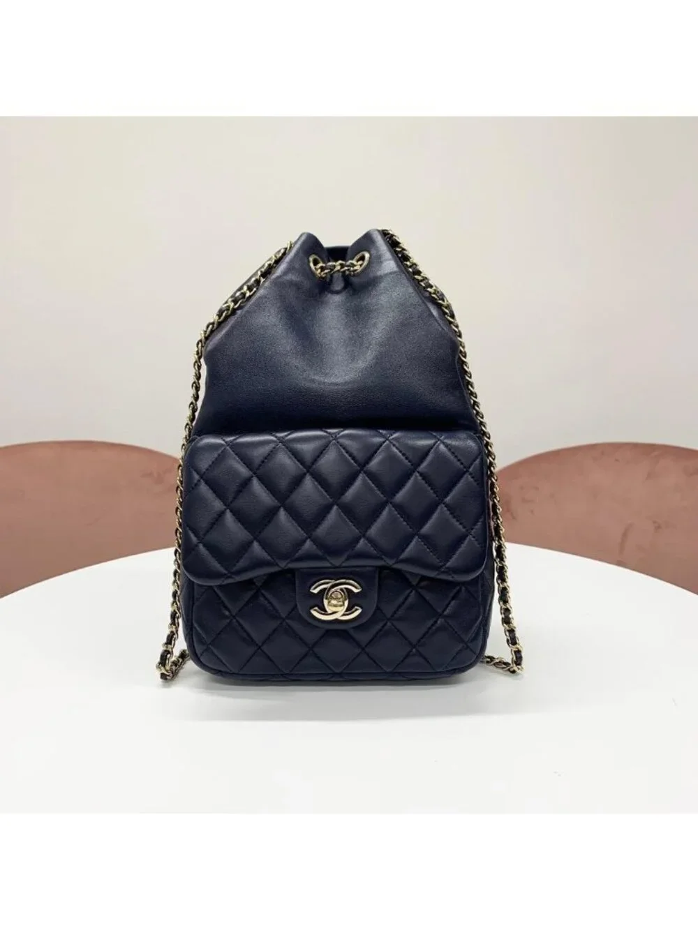 Chanel Lambskin Quilted CC Logo Turnlock Chain Backpack